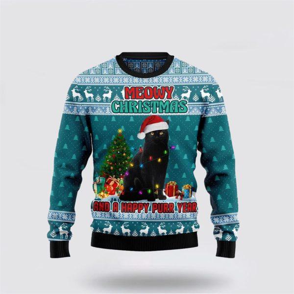 Black Cat Meomy Christmas And A Happy Purr Year Ugly Christmas Sweater – Cat Lover Christmas Sweater