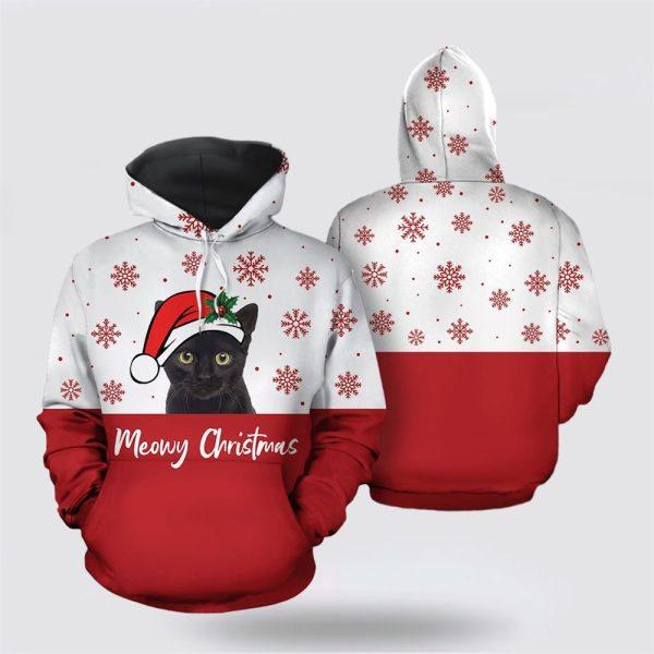 Black Cat Meowy Christmas All Over Print 3D Hoodie – Cat Lover Christmas Hoodie