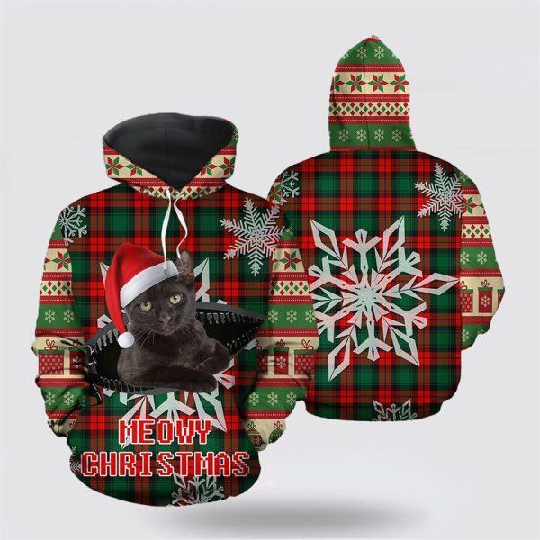 Black Cat Meowy Christmas All Over Print 3D Hoodie – Pet Lover Christmas Hoodie