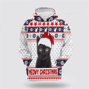 Black Cat Meowy Christmas All Over Print Hoodie Cat Lover Christmas Hoodie 1