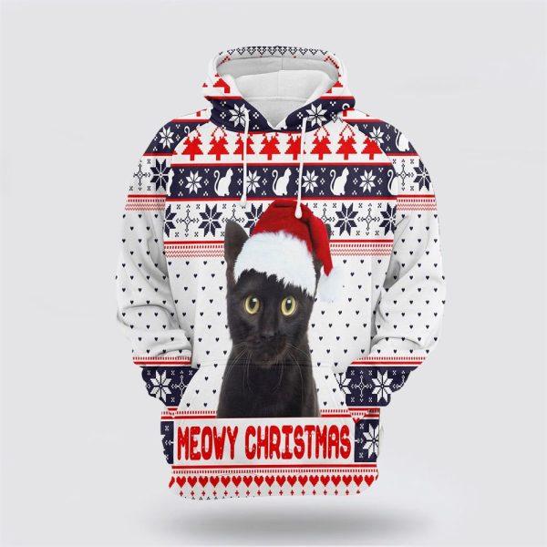 Black Cat Meowy Christmas All Over Print Hoodie – Cat Lover Christmas Hoodie