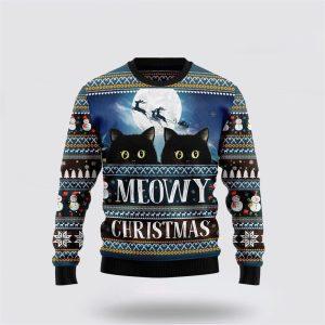 Black Cat Meowy Christmas Ugly Christmas Sweater…