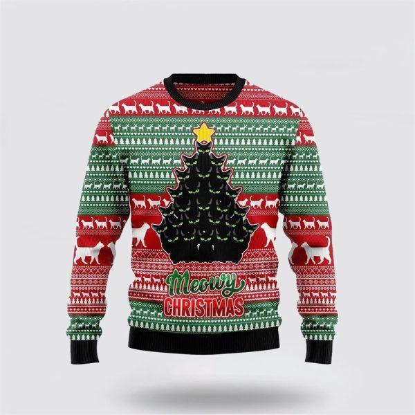 Black Cat Meowy Ugly Christmas Sweater – Cat Lover Christmas Sweater