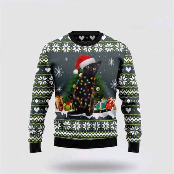 Black Cat Merry And Bright Ugly Christmas Sweater – Cat Lover Christmas Sweater