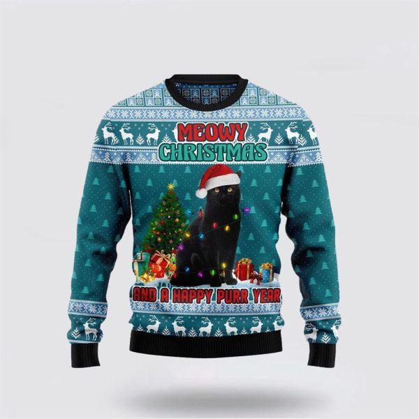 Black Cat Merry Christmas And A Happy Purr Year Ugly Christmas Sweater – Cat Lover Christmas Sweater