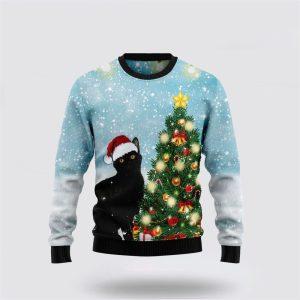 Black Cat Noel Tree Ugly Christmas Sweater…