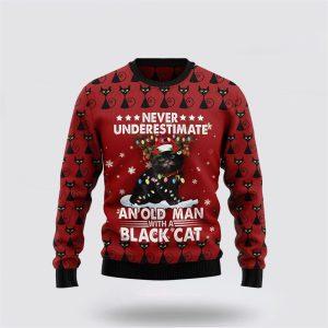 Black Cat Old Man Ugly Christmas Sweater…