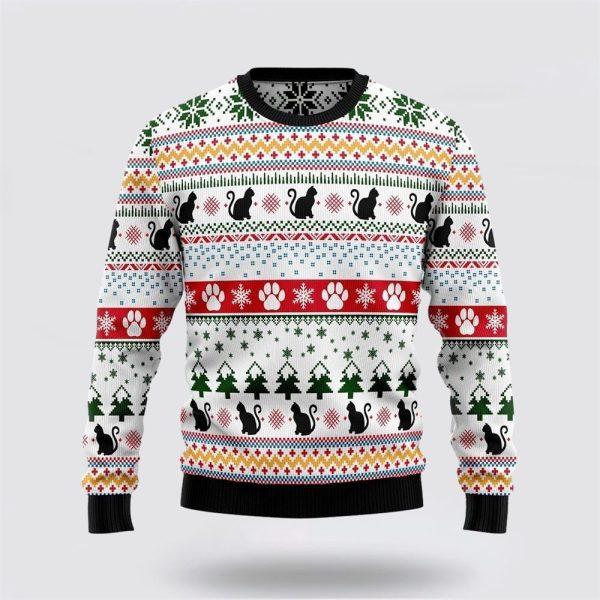 Black Cat Pattern Ugly Christmas Sweater – Cat Lover Christmas Sweater