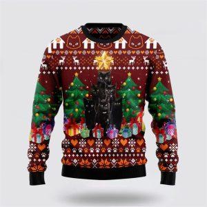 Black Cat Pine Tree Ugly Christmas Sweater…