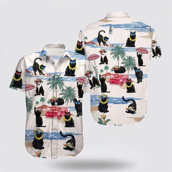 Black Cat  Playing On The Beach Hawaiin Shirt – Gifts For Pet Lover
