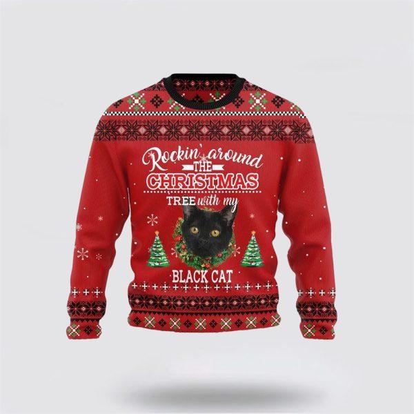 Black Cat Rockin Funny Family Ugly Christmas Sweater – Cat Lover Christmas Sweater