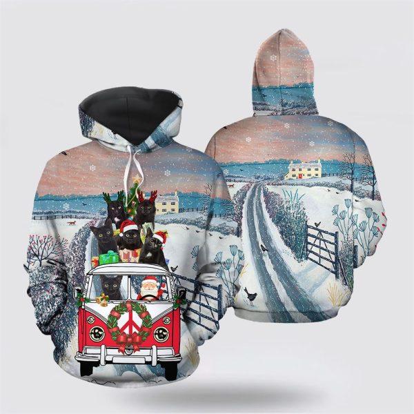 Black Cat Santa Christmas 3D All Over Print Hoodie – Cat Lover Christmas Hoodie