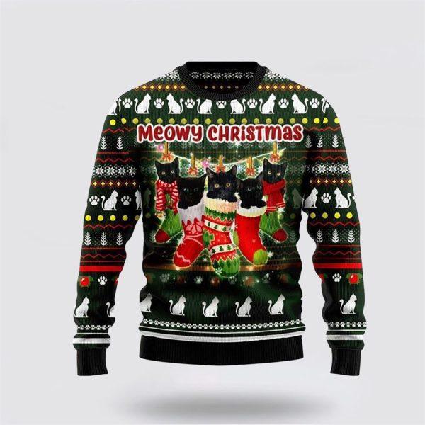 Black Cat Socks Ugly Christmas Sweater – Cat Lover Christmas Sweater