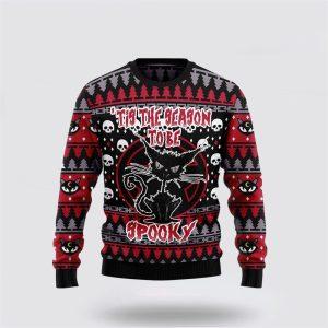 Black Cat Spooky Halloween Ugly Christmas Sweater…