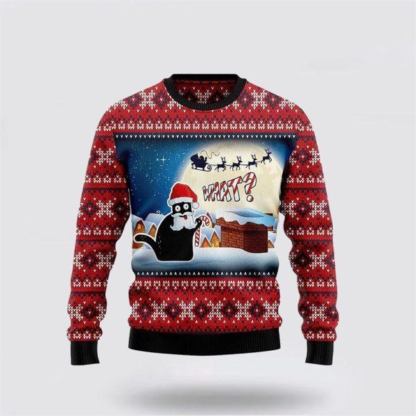 Black Cat What Chimney Ugly Christmas Sweater – Cat Lover Christmas Sweater