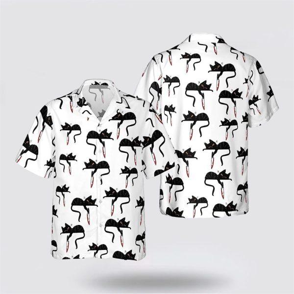 Black Cat With Knife Pattern Hawaiin Shirt – Gifts For Pet Lover