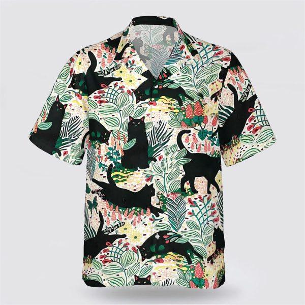 Black Cat With Leaves Pattern Hawaiin Shirt – Gifts For Pet Lover