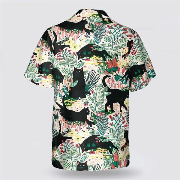 Black Cat With Leaves Pattern Hawaiin Shirt – Gifts For Pet Lover