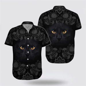 Black Cat With Yellow Eyes Pattern Hawaiin…
