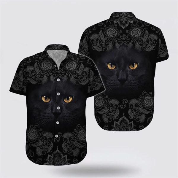 Black Cat With Yellow Eyes Pattern Hawaiin Shirt – Gifts For Pet Lover