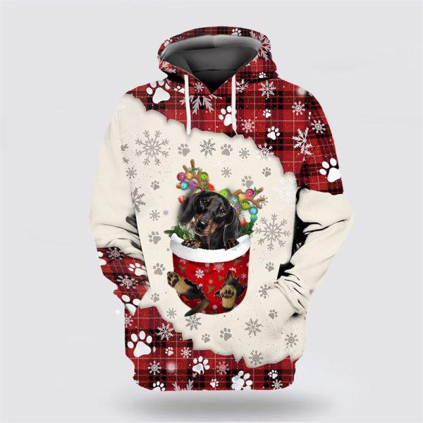 Black Dachshund In Snow Pocket Merry Christmas All Over Print 3D Hoodie – Dog Lover Christmas Hoodie