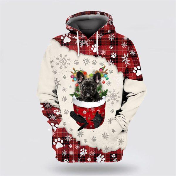 Black French Bulldog In Snow Pocket Merry Christmas All Over Print 3D Hoodie – Dog Lover Christmas Hoodie