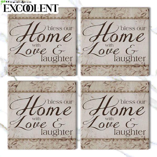 Bless Our Home With Love And Laughter Blessed Stone Coasters – Coasters Gifts For Christian