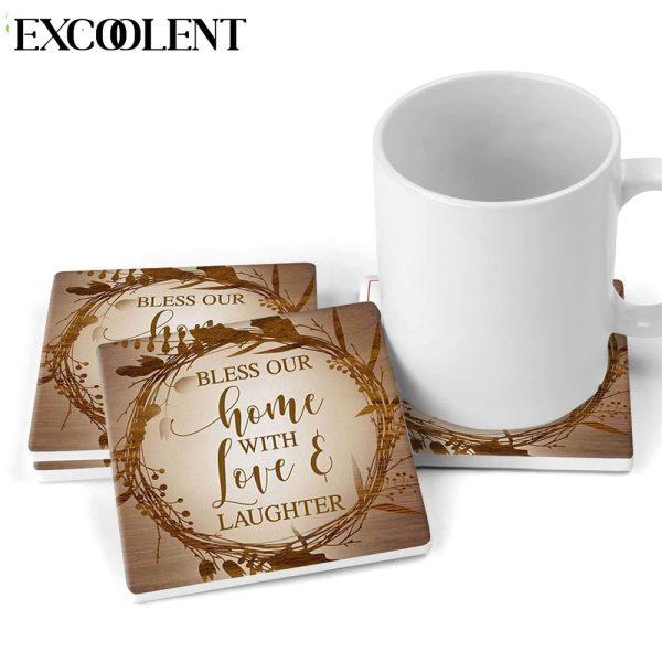 Bless Our Home With Love And Laughter Stone Coasters – Coasters Gifts For Christian