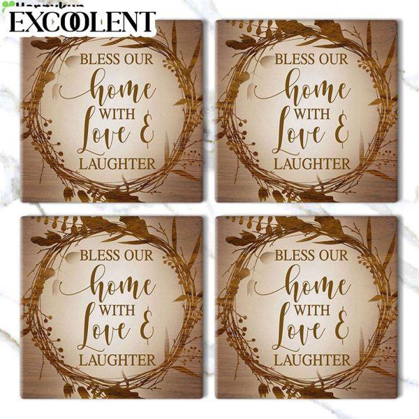 Bless Our Home With Love And Laughter Stone Coasters – Coasters Gifts For Christian