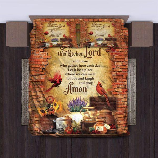Bless This Kitchen, Lord Amen Christian Quilt Bedding Set – Christian Gift For Believers