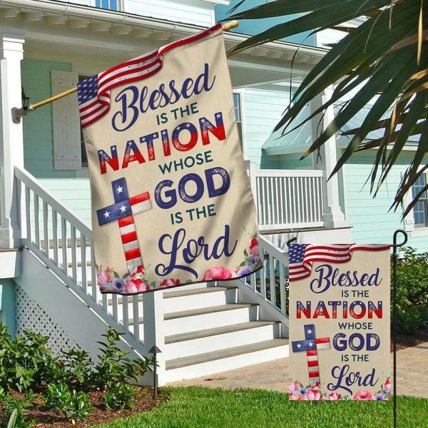 Blessed Is The Nation Whose  God Is The Lord Patriotic American Flag – Christian Flag Outdoor Decoration