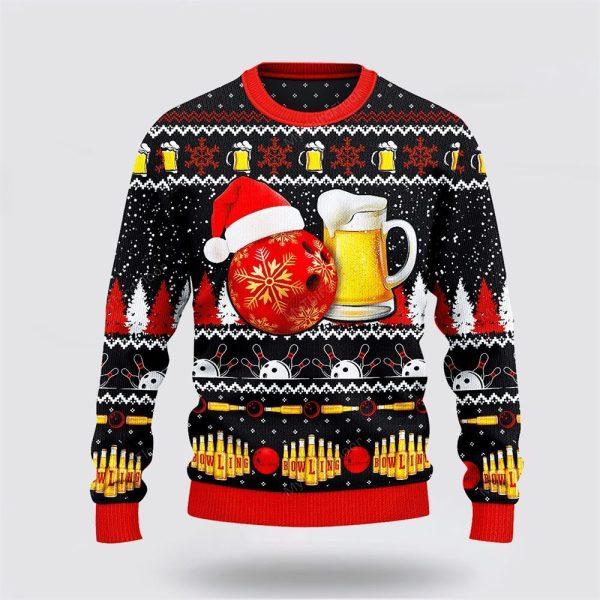 Bowling And Beer Lovers Gift Ugly Christmas Sweater – Christmas Gift For Bowling Enthusiasts