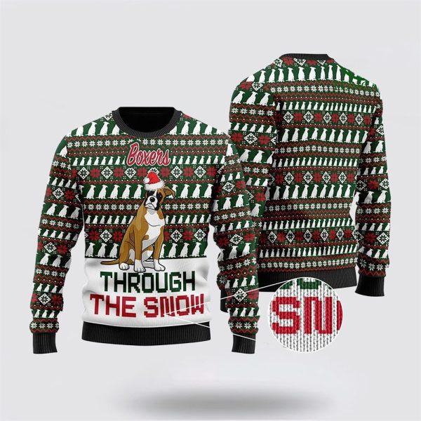 Boxers Through The Snow Christmas Ugly Sweater – Pet Lover Christmas Sweater