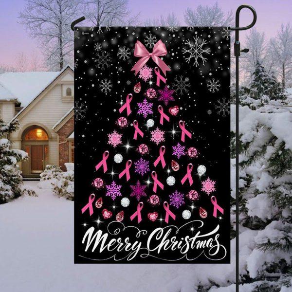 Breast Cancer Christmas Flag Merry Christmas Christmas Tree – Christmas Flag Outdoor Decoration