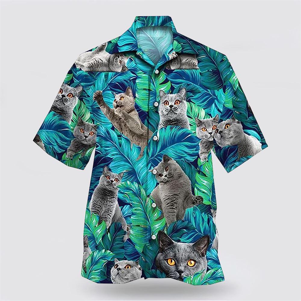 British Shorthair Cat With Funny Face In Tropic Hawaiin Shirt – Gifts For Pet Lover