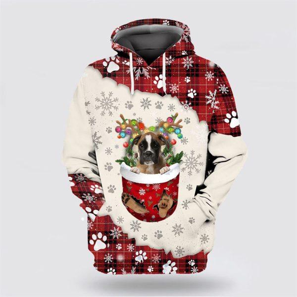 Brown Boxer In Snow Pocket Merry Christmas All Over Print 3D Hoodie – Dog Lover Christmas Hoodie