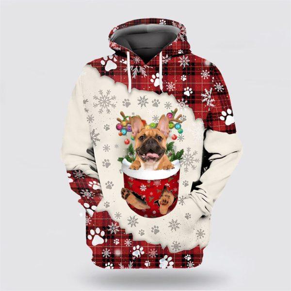 Brown French Bulldog In Snow Pocket Merry Christmas All Over Print 3D Hoodie – Dog Lover Christmas Hoodie