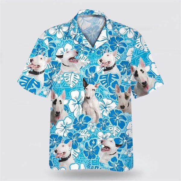 Bull Terrier Dog On Blue Background Hawaiin Shirt – Gift For Pet Lover