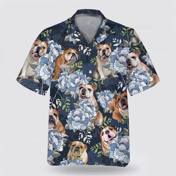 Bulldog  On The Blue Flower Background Hawaiian Shirt – Pet Lover Hawaiian Shirts