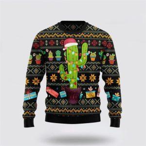 Cactus Wearing Santa Claus Hat Ugly Sweater…