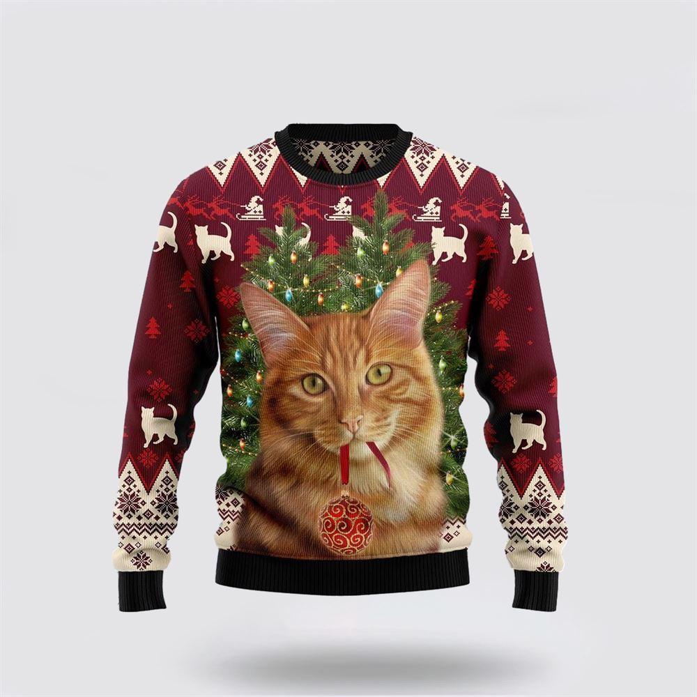 Cat Decor Pine Ugly Christmas Sweater – Cat Lover Christmas Sweater