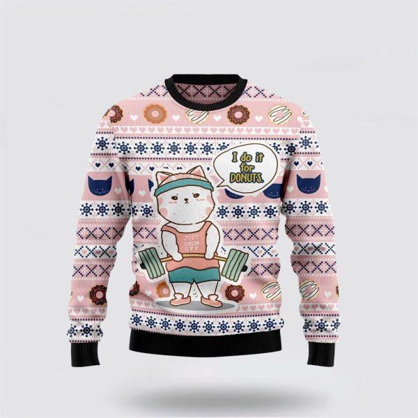 Cat I Do It For Donuts Ugly Christmas Sweater – Cat Lover Christmas Sweater