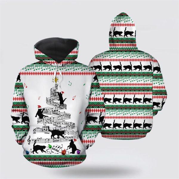 Cat Music Christmas 3D All Over Print Hoodie – Cat Lover Christmas Hoodie