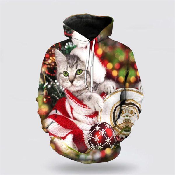 Cat On Christmas Day 3D All Over Print Hoodie – Cat Lover Christmas Hoodie