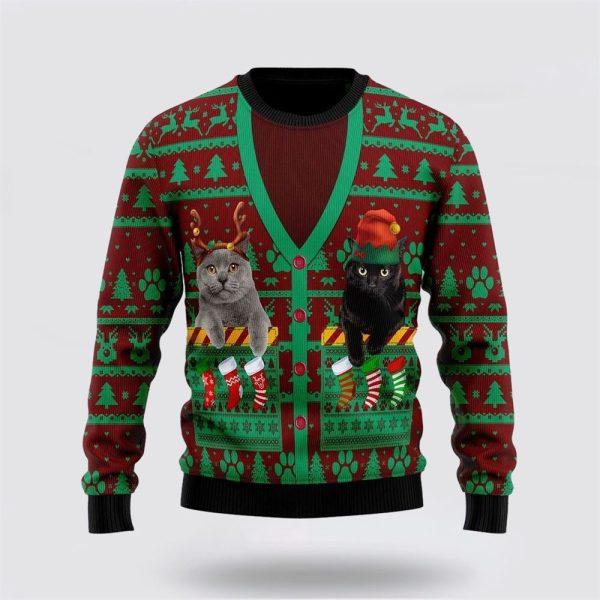 Cat Pocket Xmas Ugly Christmas Sweater – Cat Lover Christmas Sweater