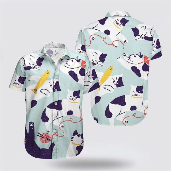 Cat Wool Toys Pattern On The Blue Background Hawaiin Shirt – Gifts For Pet Lover