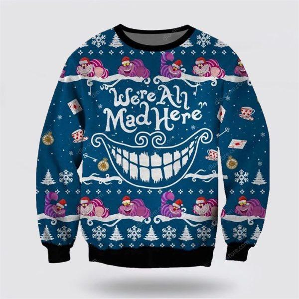Cheshire Cat 3D Christmas Ugly Sweater – Cat Lover Christmas Sweater
