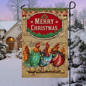 Chicken Christmas Flag Three Hens With Light…
