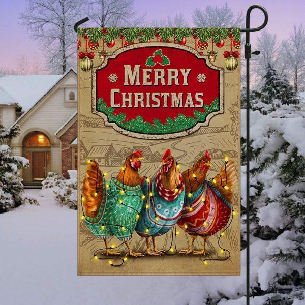 Chicken Christmas Flag Three Hens With Light Vintage Flag – Christmas Flag Outdoor Decoration