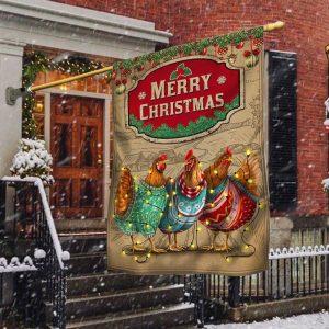 Chicken Christmas Flag Three Hens With Light Vintage Flag 2
